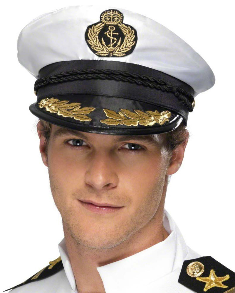A458 Adult Captain Sea Sailor Cruise White Hat Cap Marine Navy Costume